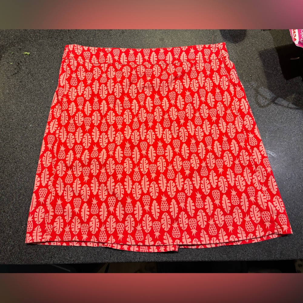 Ripskirt red wrap skirt with pineapples and leaves